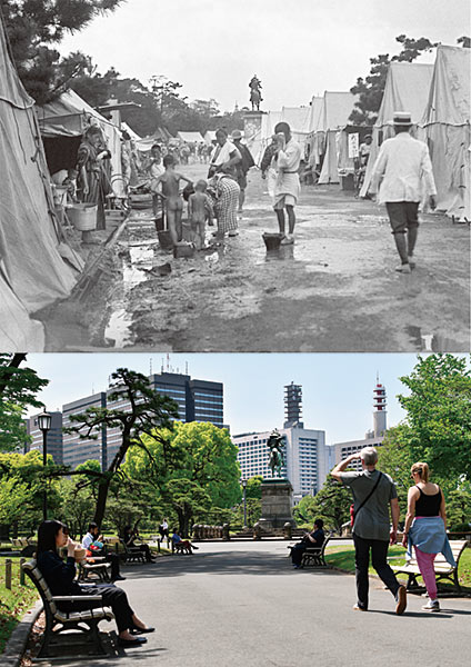 上：宮城前の天幕村